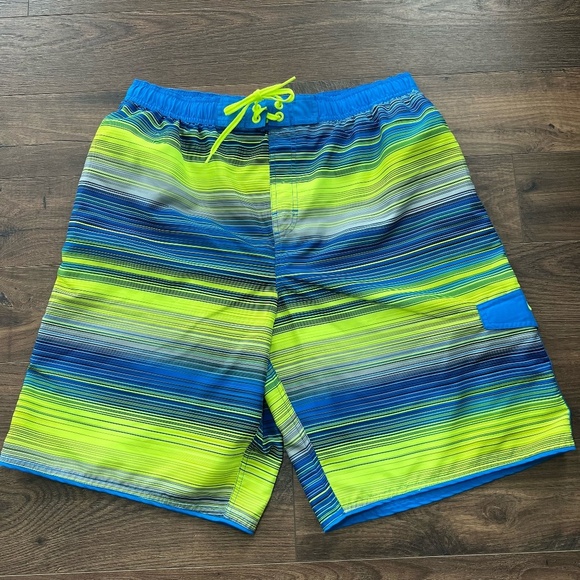 Nike Men's Cargo Swim Trunks Blue Yellow Pocket Lined Drawstring Surf Shorts XL - Picture 1 of 13
